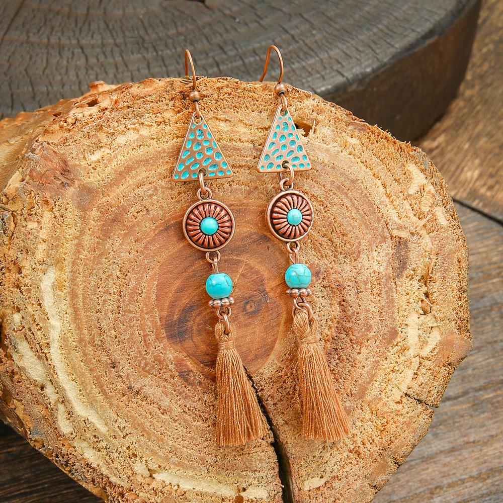 Bohemian Style Retro Earrings with Metal Geometric Hollow Out Ethnic Style Earrings