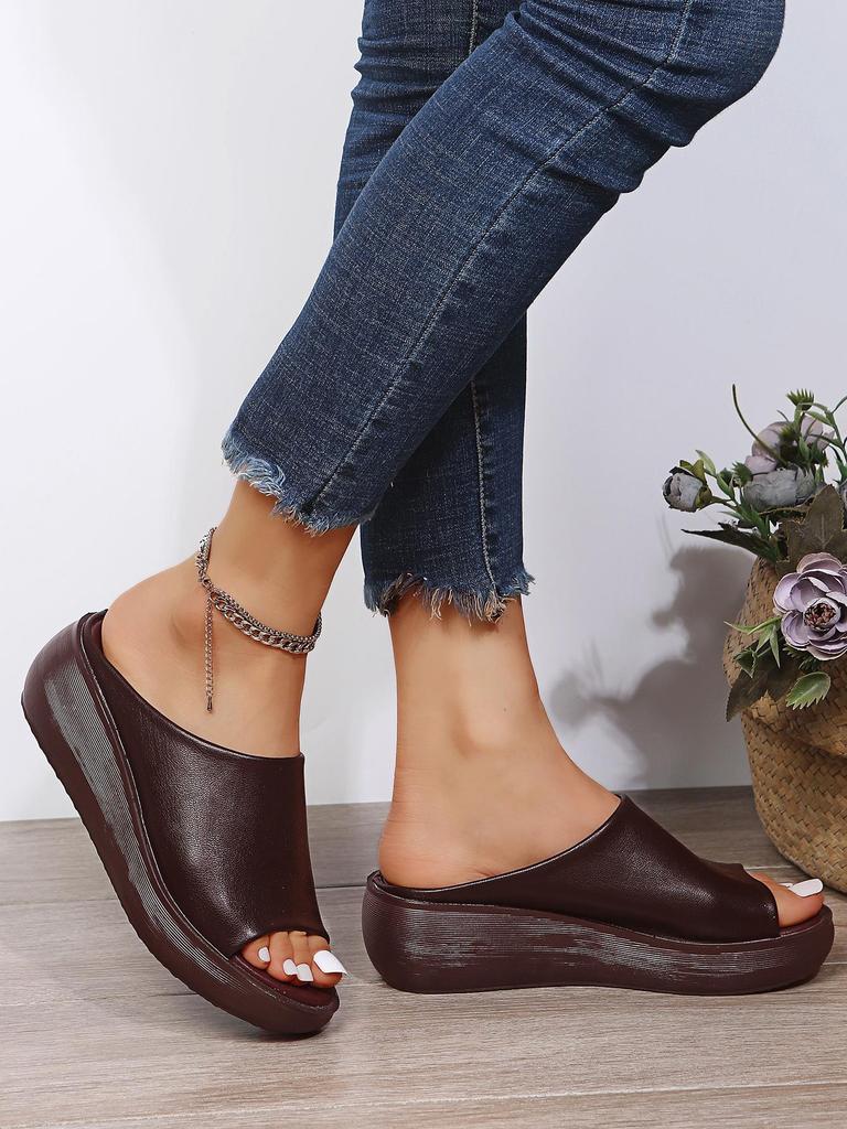 Women's Summer Outdoor Peep-Toe Wedge Slippers - Thick-Soled European and American Fashion
