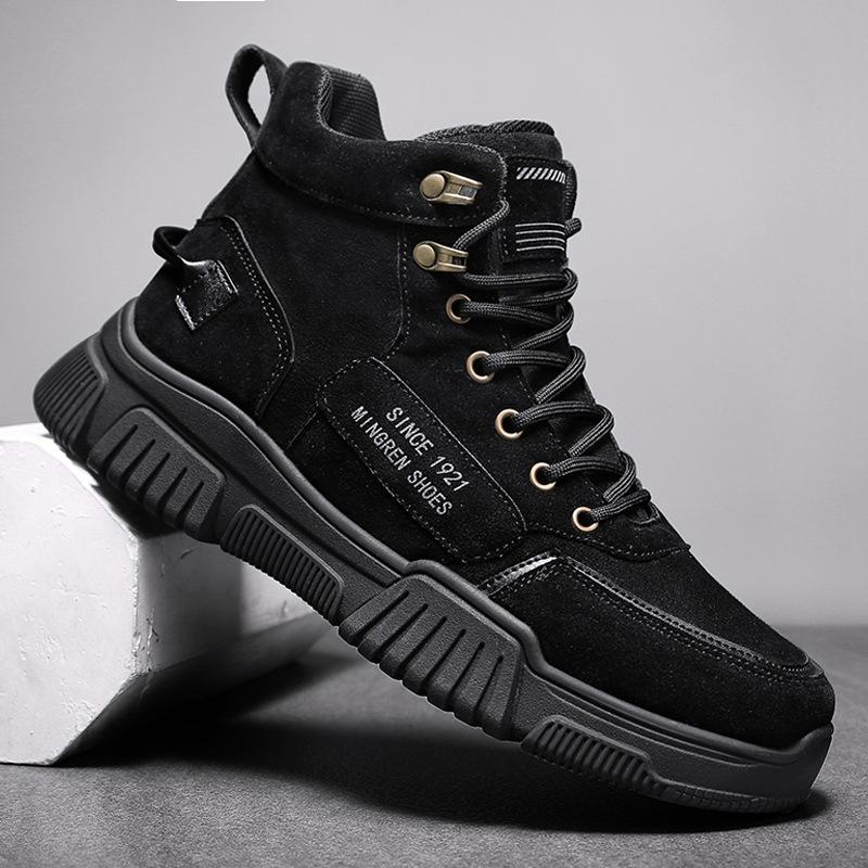 Мужские высококачественные кожаные ботинки, мужские весенние повседневные мотоциклетные ботинки на шнуровке, базовые мужские ботинки