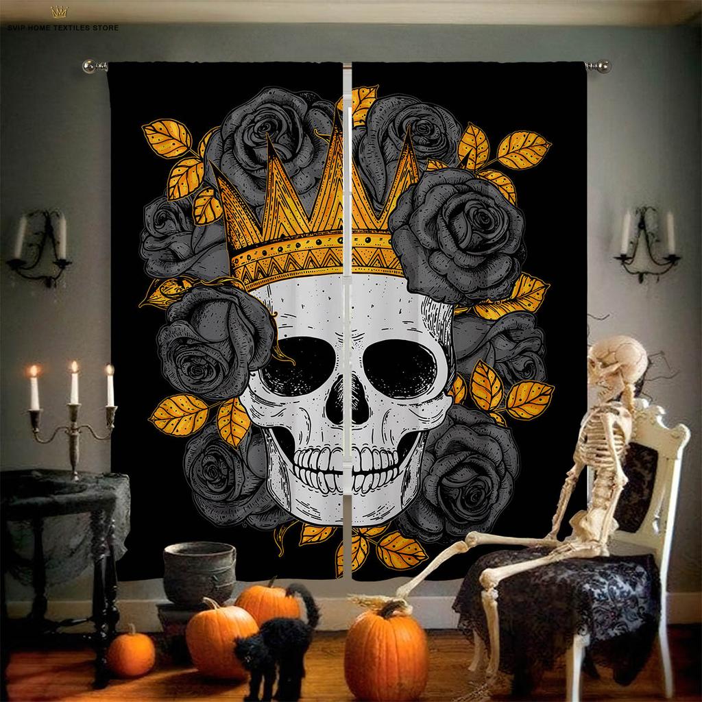 Креативная 3D-печатная занавеска с изображением черепа и цветка, спальня, гостиная, ресторан, украшение для вечеринки на Хэллоуин, 2 шт.