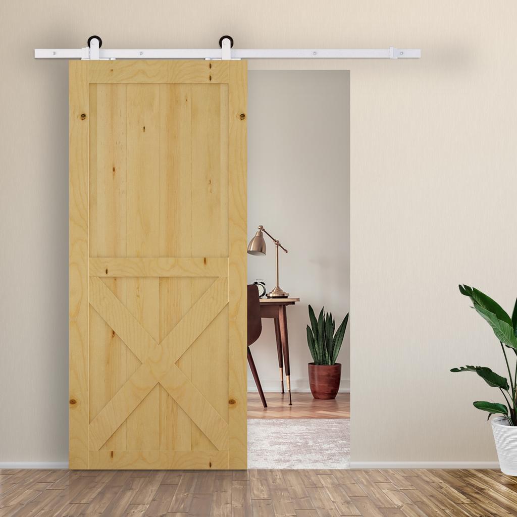 6FT Rustic Interior Sliding Barn Door Mounting Hardware Kit - White