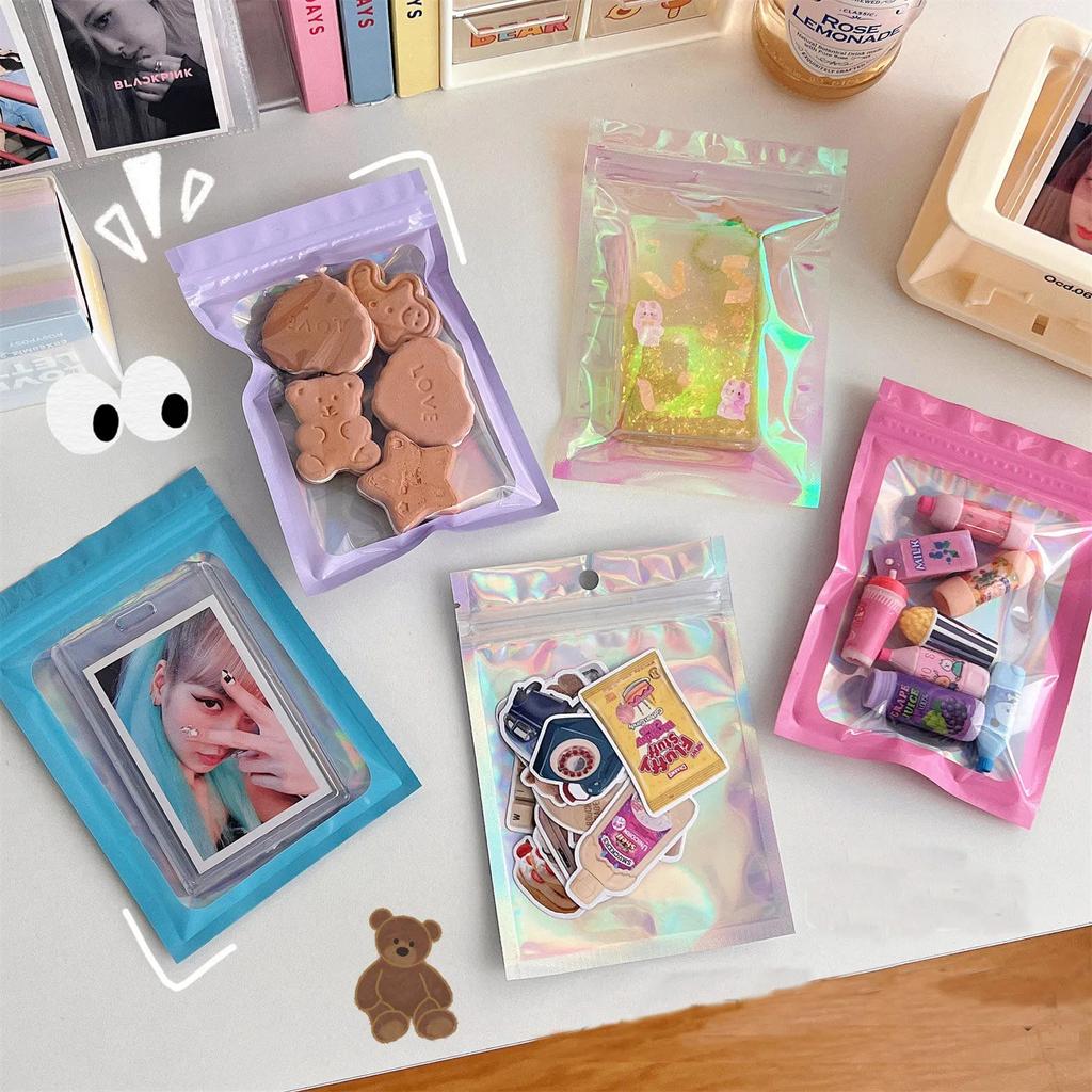 5/10 шт. Упаковочный пакет, алюминиевая фольга, полиэфирная пленка, полупрозрачная голографическая радужная пленка, герметичный пакет с лазерной застежкой-молнией