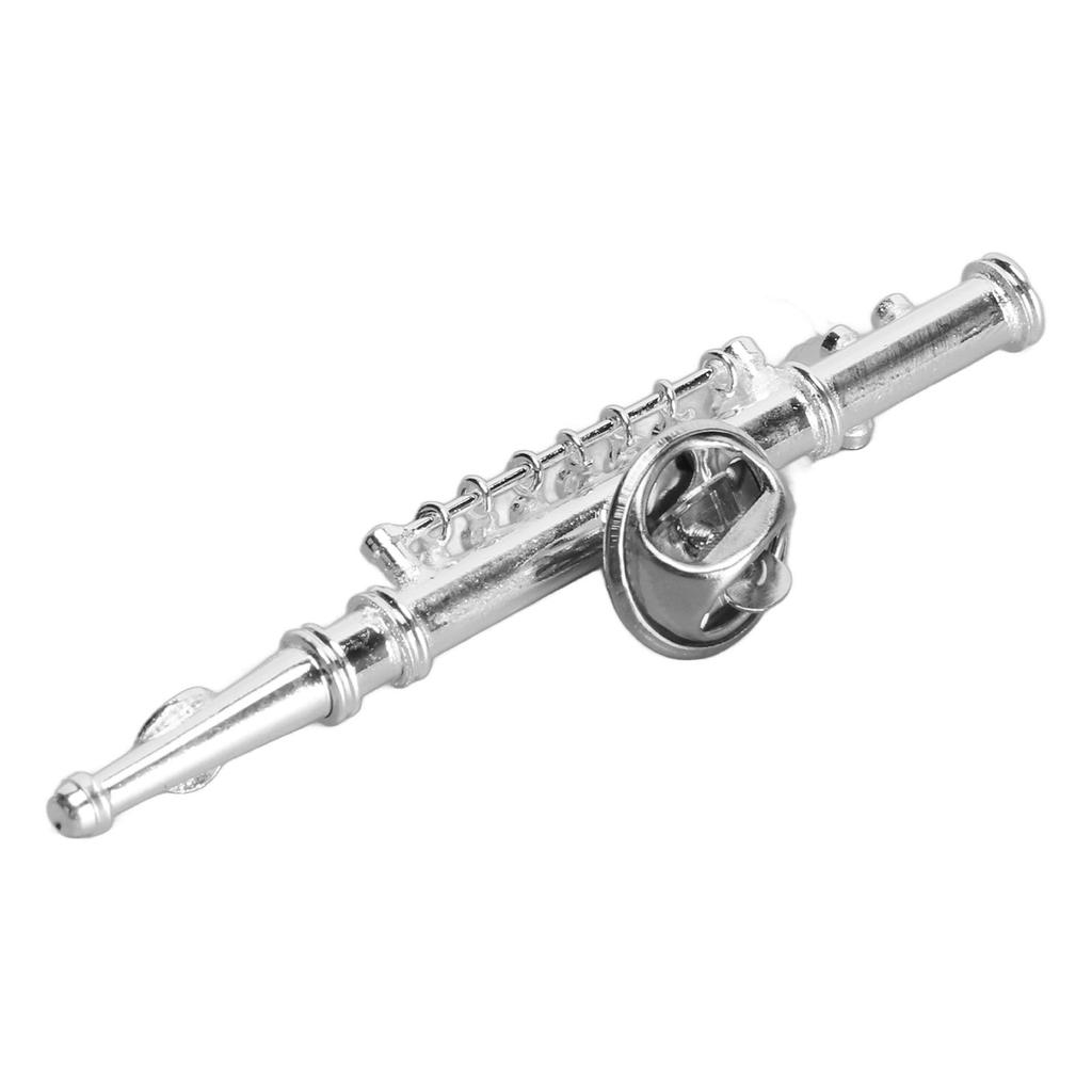 Silver Flute Brooch Miniature Musical Instrument Lapel Brooch Pin with Red Velvet Lined Instrument