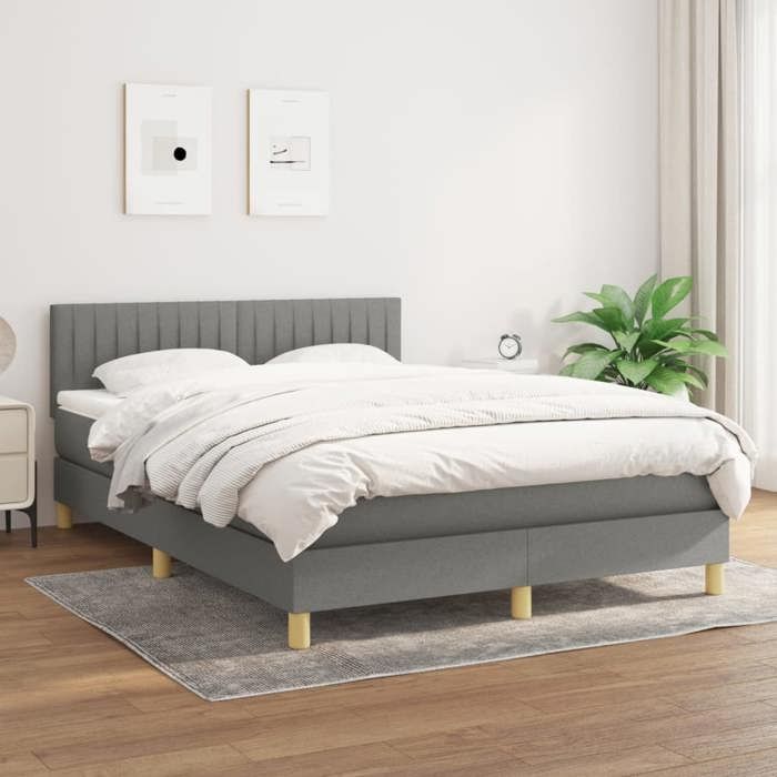 Maison Exclusive - Sommier à lattes de lit avec matelas Gris foncé 140x200cm Tissu