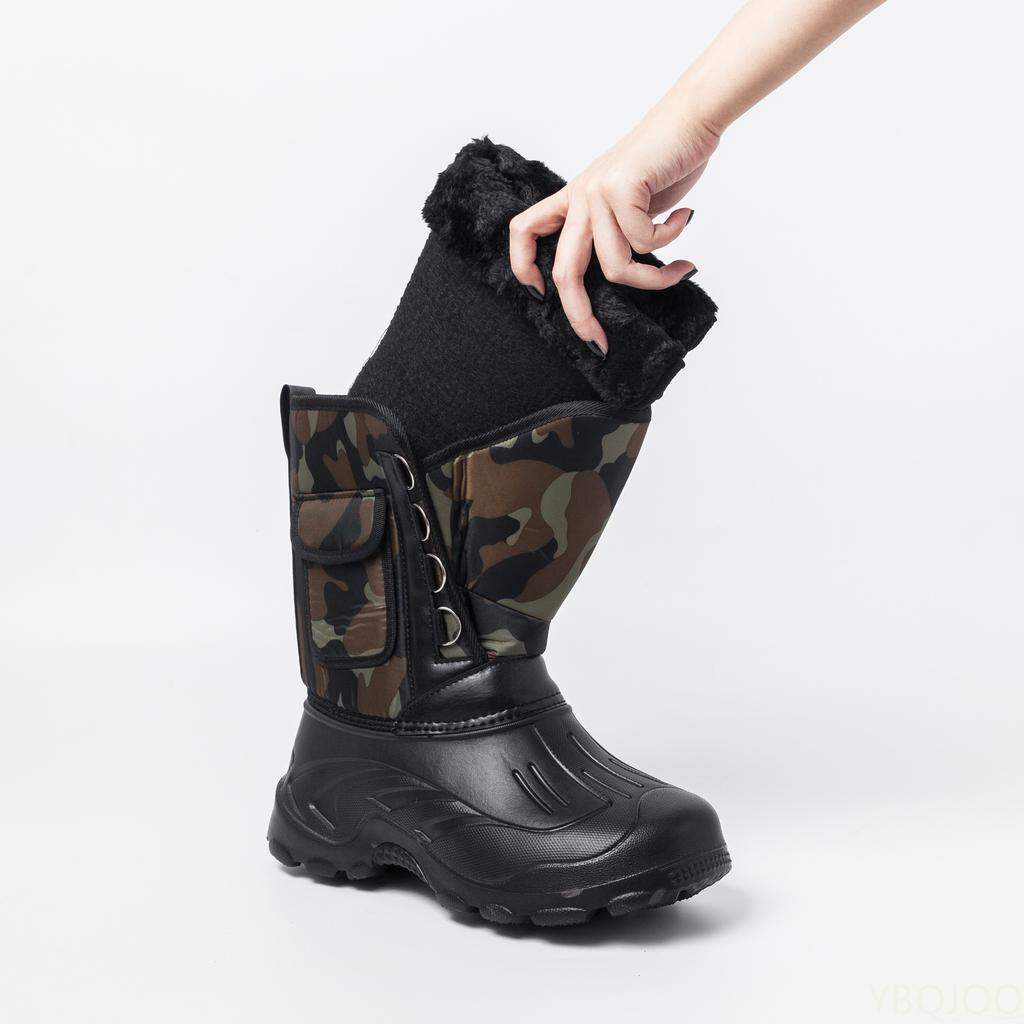 Зимние мужские ботинки для снега, непромокаемая обувь, нескользящие, водонепроницаемые, с мехом, теплые, плюшевые, мужские повседневные теплые пушистые рабочие ботинки до середины икры для рыбалки