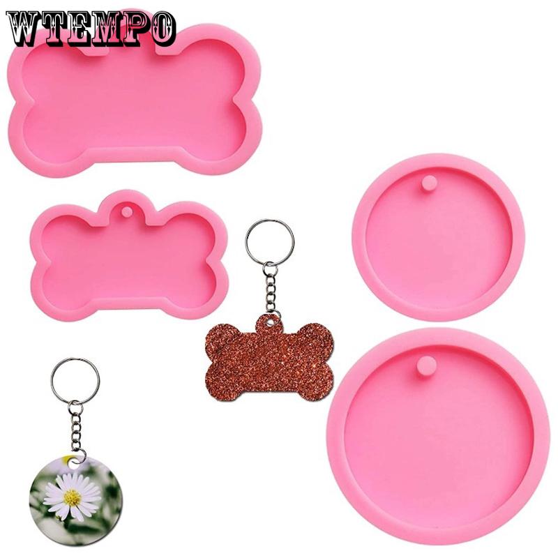 WTEMPO Silicone Molds with Keychains Bone/Round/Cat Shaped DIY Keychain Crafts Gifts Resin Molds Epoxy Resin Molds Kit Ideal for Beginners & Lovers