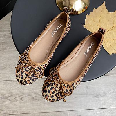 666-16 Темпераментный квадратный носок, светлый вырез, бант, маленький толстый каблук, универсальный леопардовый принт, супермягкие туфли-лодочки, женские осенние