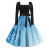 Women's Fashion Vintage Long Sleeve Square Neck Christmas Printed Evening Party Dresses Dresses
