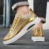 Gold Men's Sneakers 2025 New Luxury Fashion Skateborad Shoes Glitter Casual Shoes Men Platform Vulcanize Shoes Big Size Tenis