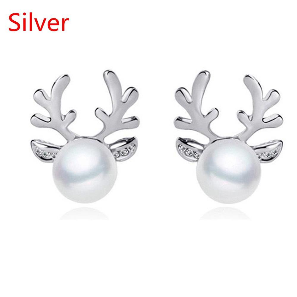 1 пара Аксессуары Вечеринка Рождественский подарок Жемчужные серьги-олени Рождественские украшения Серьги-гвоздики в виде северных оленей