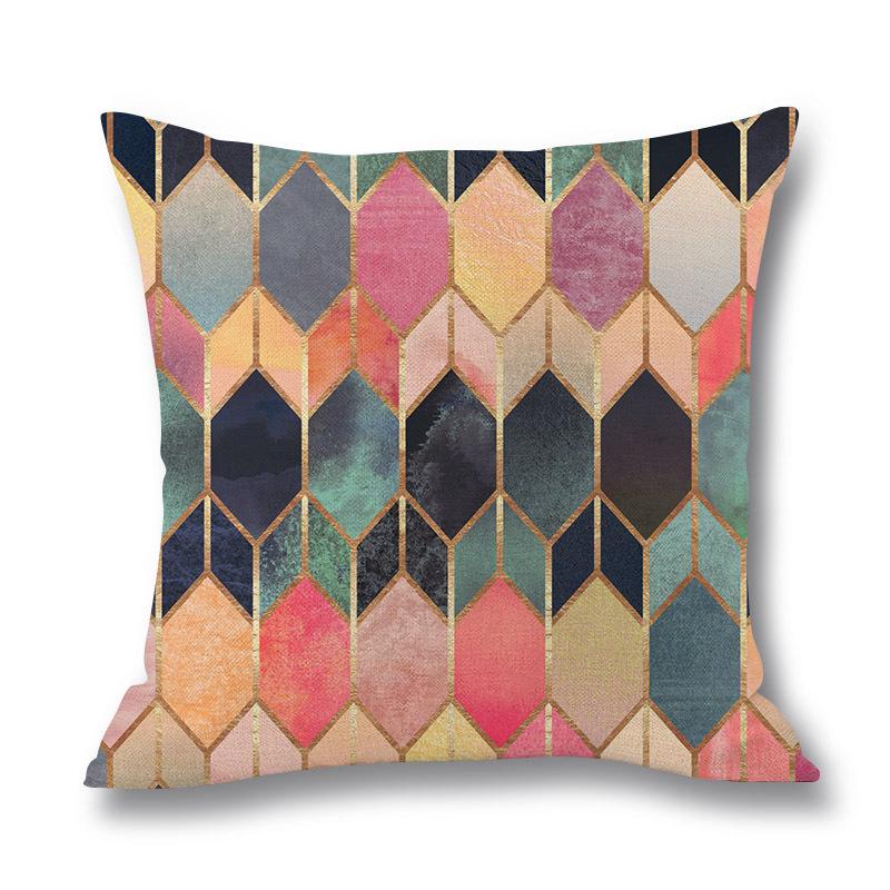 Home Colorful Geometric Digital Print Pillow Linen Cushion Waist Pillow Cover