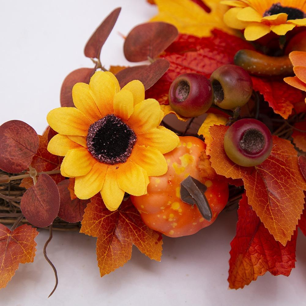 Autumn Color Garland Simulation Sunflower Pumpkin Berry Door Hanging Harvest Festival Rattan Circle Thanksgiving Wreath