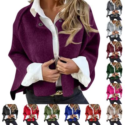 Женская повседневная модная однотонная короткая куртка с круглым вырезом и длинными рукавами