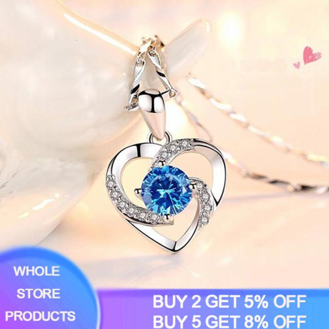 Original Solid 925 Silver Chain Choker Necklace Luxury Crystal CZ Love Heart Pendant Necklaces Women Party Jewelry Gifts
