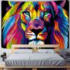 Colorful Lion Tapestry Wall Hanging Psychedelic Animals Bohemian Cartoon Polyester Printing Oil Painting Art Room Decor