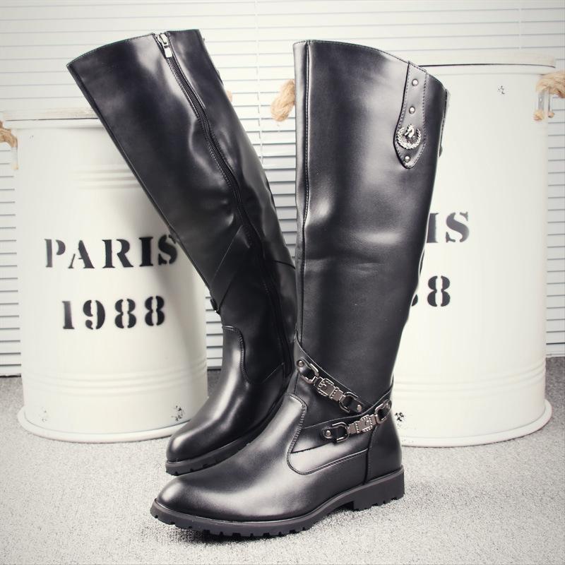 Mens Long Leather Tall Boots Fashion Pointed Toe Knight Boots Designer Motorcycle Boots High Quality Outdoor