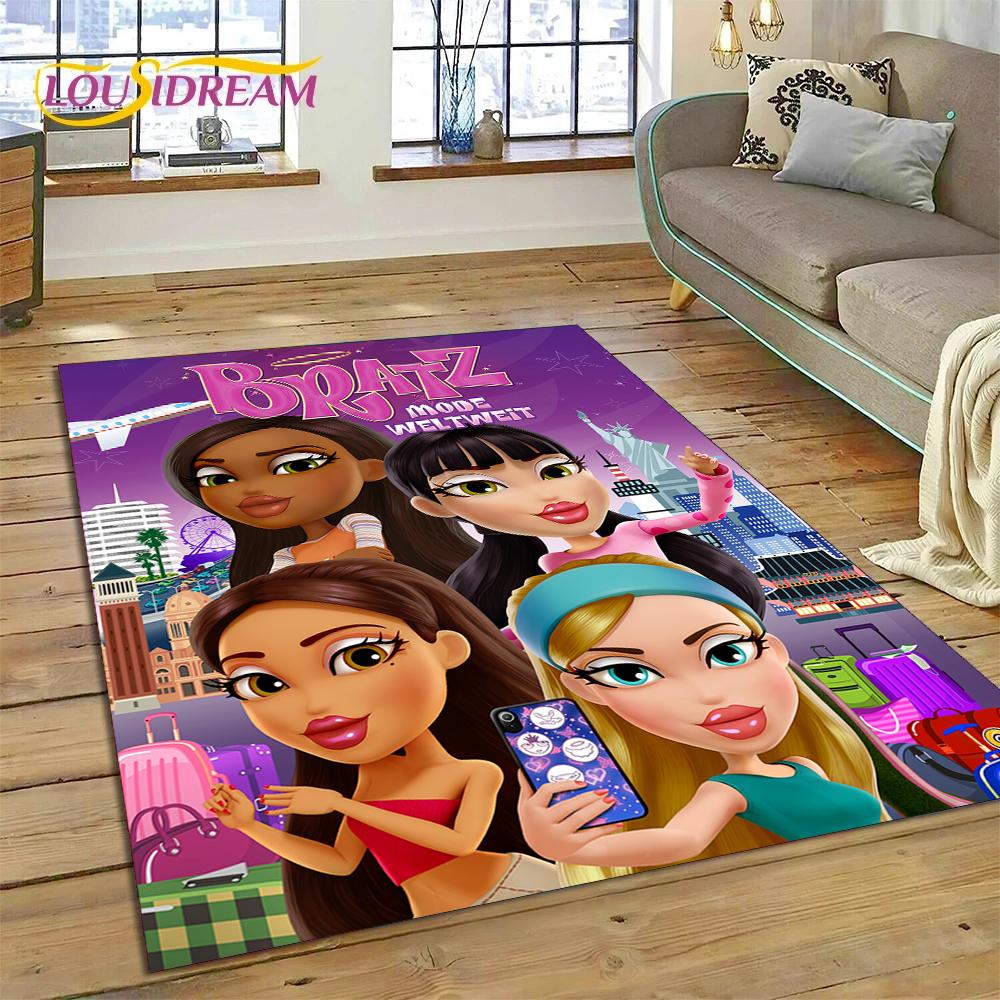 HD Мультяшная кукла Bratz Милые девочки 3D Ковер для гостиной спальни Домашний декор, Нескользящий коврик Декорация для дивана Придверный коврик