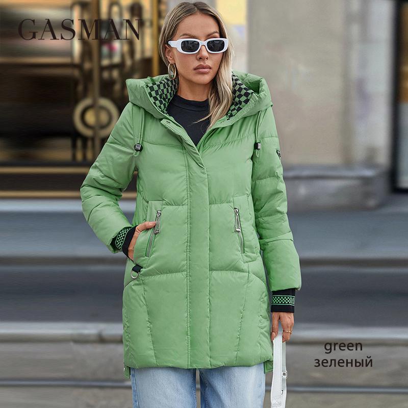 GASMAN 2024 Женская длинная куртка-пуховик с классическим дизайном на молнии, большим карманом, воротником-стойкой, капюшоном, приталенное пальто, женские парки GM-83325