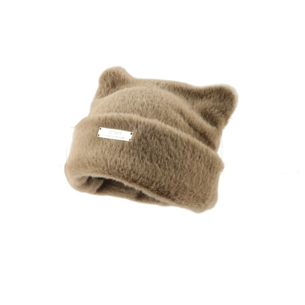 Bear Ears Knitted Cap Letter Winter Plush Hat Cute Cat Ears Hat  Female/Girls