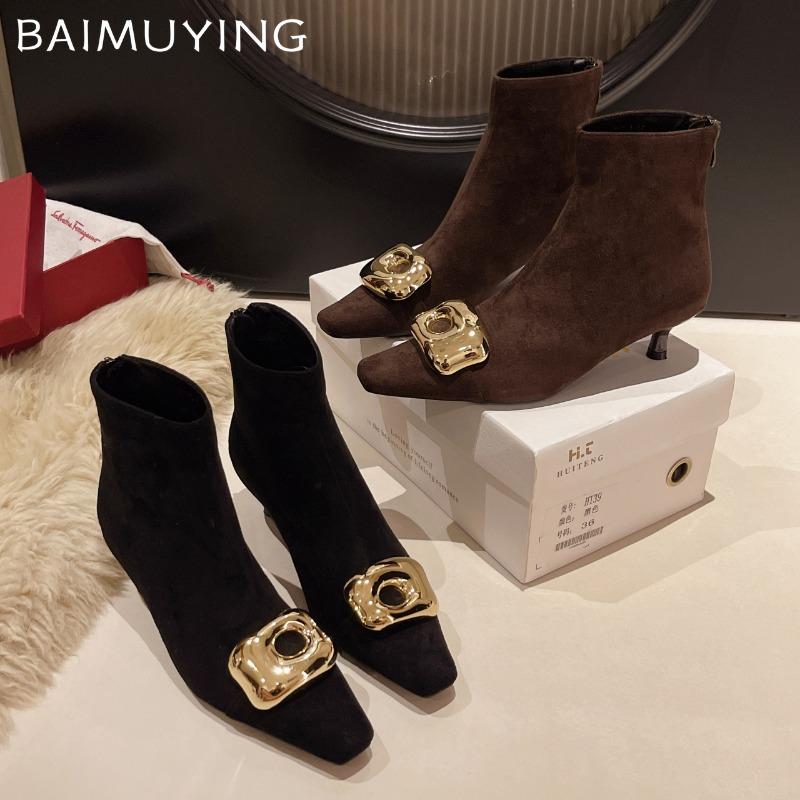 Замшевые ботильоны на высоком каблуке, женские роскошные туфли с острым носком, женская зимняя тенденция 2025 года, элегантные сексуальные туфли-лодочки, зимние туфли Chelsea Botas Mujer