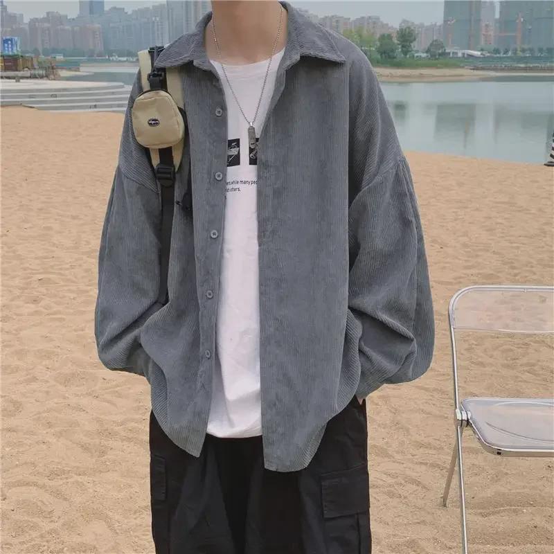 Мужская модная вельветовая повседневная рубашка с длинным рукавом — универсальный весенне-осенний корейский стиль