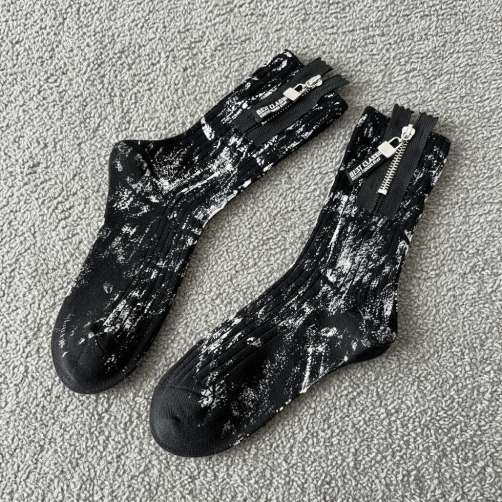 Spray Paint Splash Ink Mid Tube Socks Unique Mid-Calf Socks Fashion Zipper Socks  For Men Women