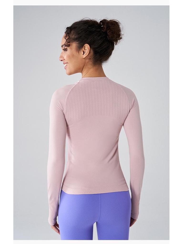 Женская спортивная футболка с длинным рукавом и круглым вырезом - облегающая, дышащая, модная, для фитнеса и йоги