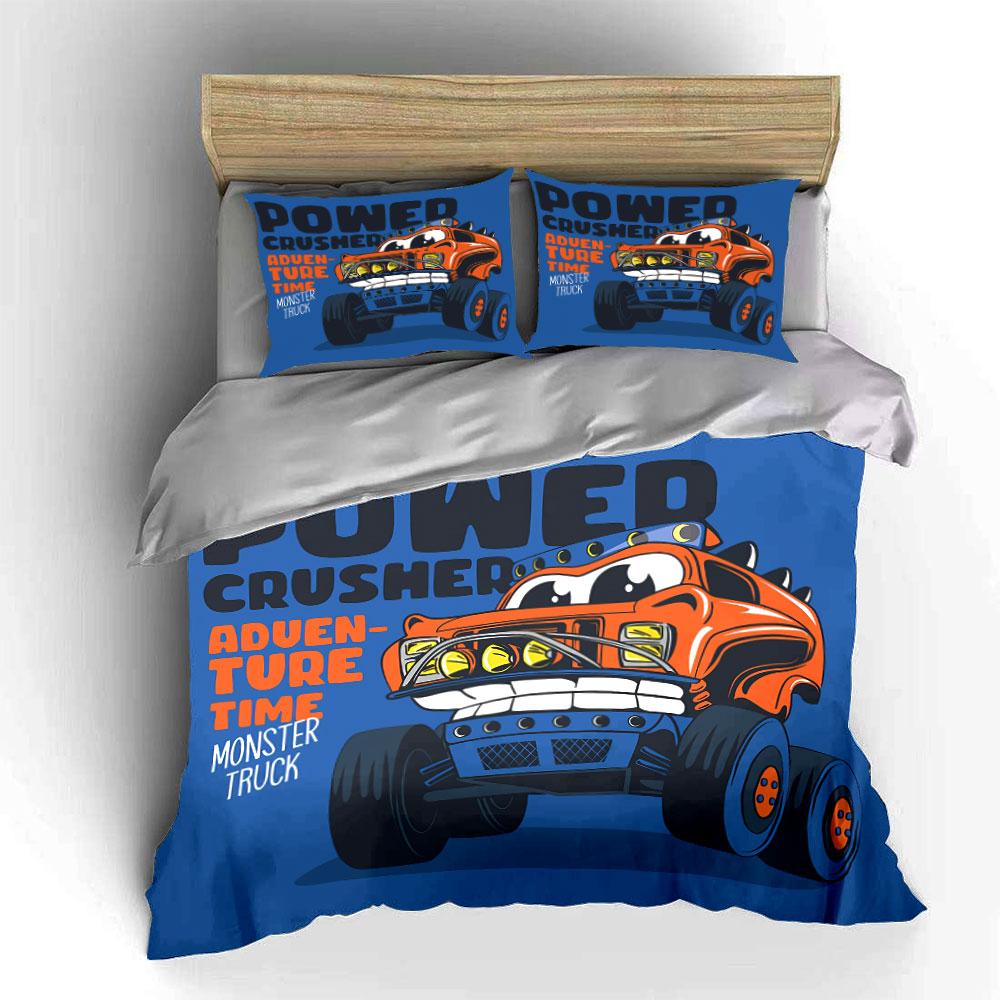 Monster Truck Adventure Design Bedding Duvet Cover Set Duvet Cover Pillowcases (1*Duvet Cover 2*Pillowcases, without duvet insert)