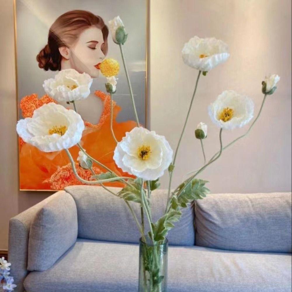 Large Fake Poppies Beautiful Artificial Flowers Silk Flower Poppies branch  New Year's Decor