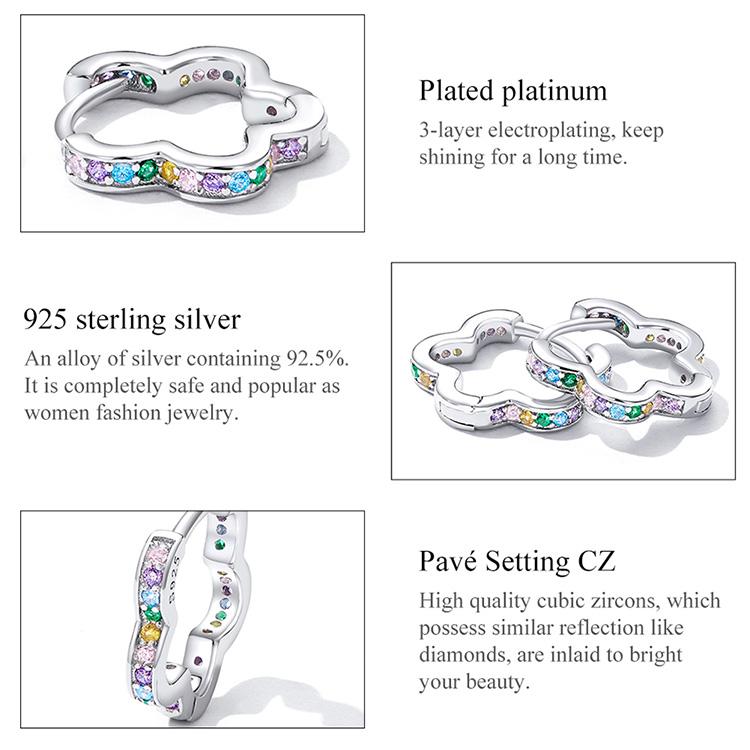 BAMOER, серьги из стерлингового серебра 925 пробы с цветком, пряжки для ушей, Радужный цирконий, простые стильные серьги для женщин, ювелирные изделия, подарок дружбы