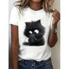 Женская футболка с круглым вырезом и короткими рукавами с 3D-принтом кота из мультфильма, из дышащего полиэстера, эластичная, удобная для повседневной носки