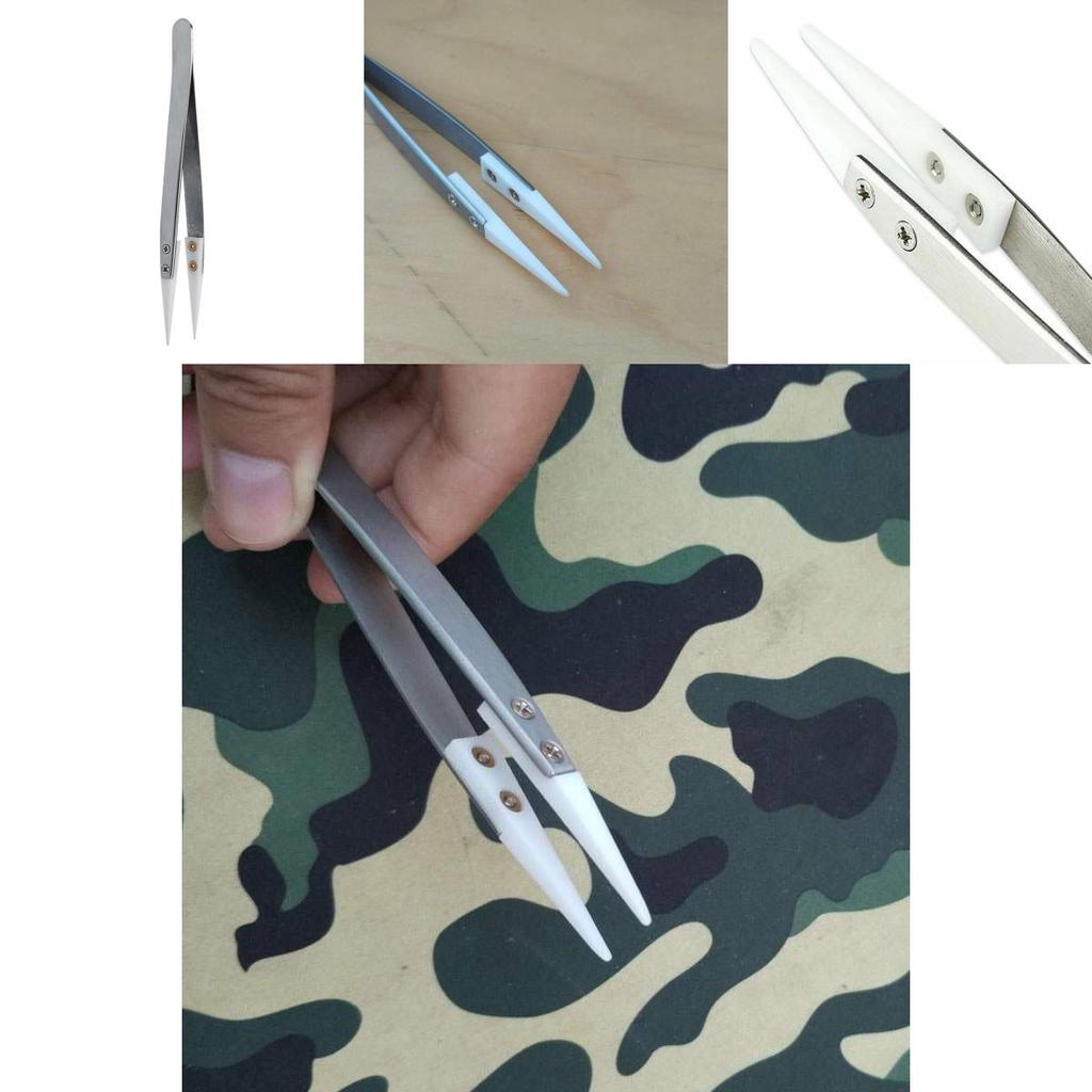 Steel Stainless Ceramic Pointed Tip Tweezer Heat Resistant Antistatic Antiacid