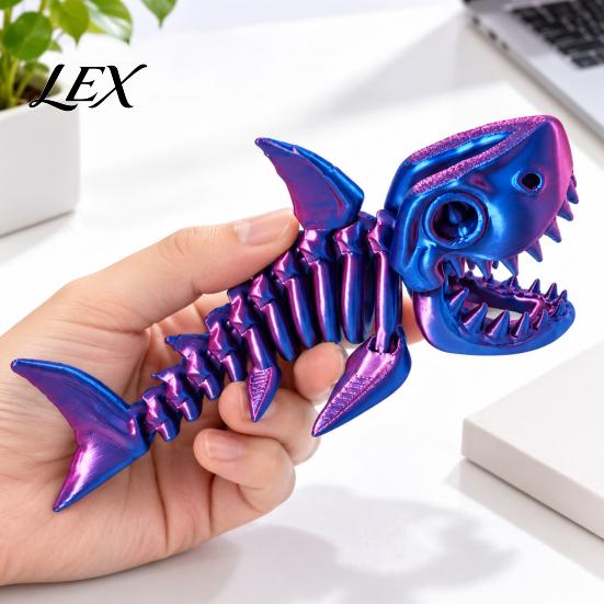 Educational Marine Biology Gift 3D Printed Articulated Skeleton Shark Figurine, Pearlescent Flexible Joint Unique Collectible Figurine Bone