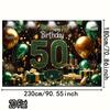 1pc 2D flat banner for 50th birthday Party banner decoration - Sparkling gold and green polyester background with balloons