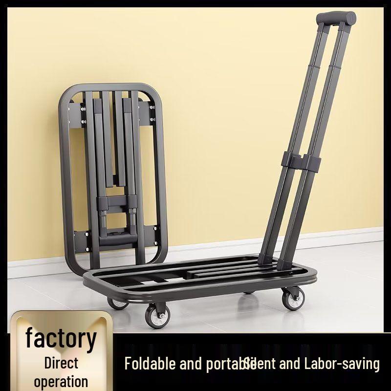 Four-Wheeled Silent Flatbed Hand Truck - Folding Trolley for Goods Transport