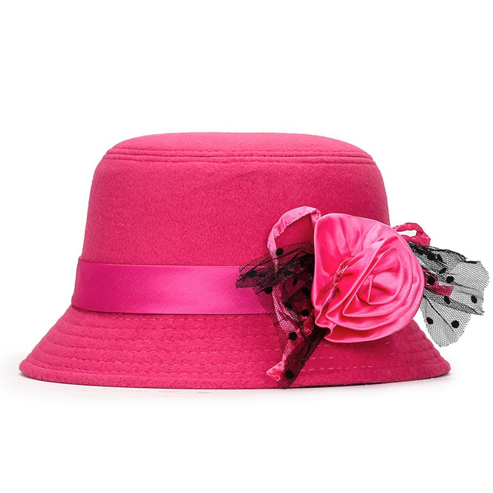 Woman Autumn Winter Cap British Style Woolen Hat Retro Lady Floral Felt Hat