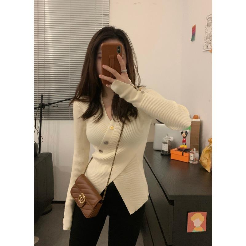 Нерегулярное чистое желание и тонкий, свитер с воротником, перекрещенный А талия, приталенный, с разрезами, пуловер, вязаный, с длинными рукавами, внутренний топ