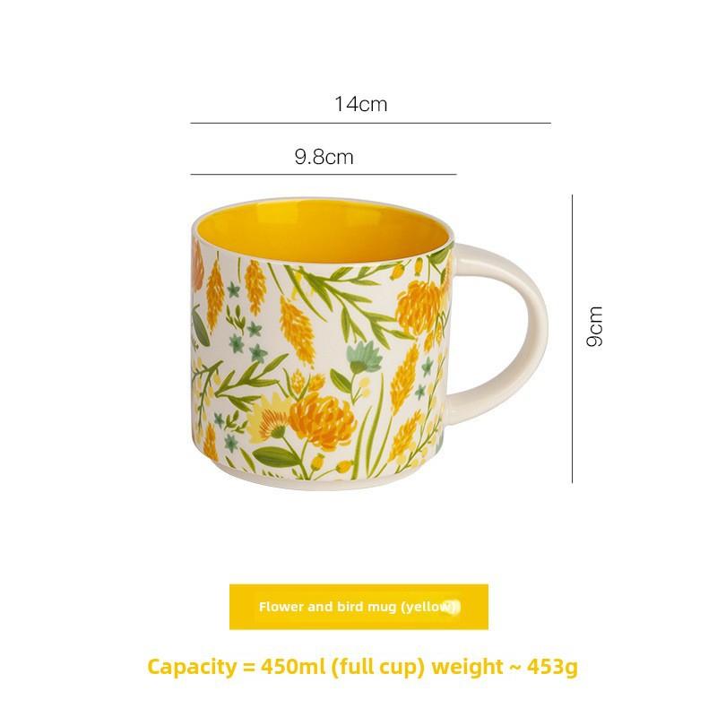 High color value flower color glaze ceramic mug mug home large capacity breakfast cup business National Day gift logo 401-500ml