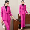 Elegant Women's Pink Wide-Leg Pants Suit - Autumn/Winter Formal Two-Piece Set