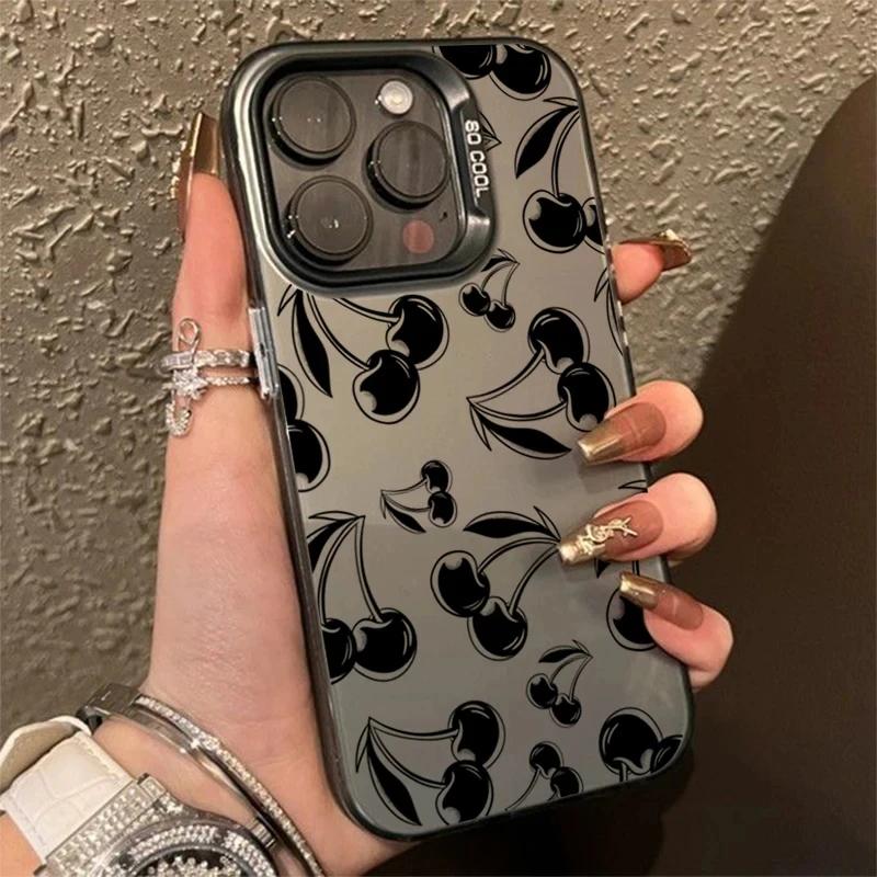Милый матовый лазерный чехол для телефона с узором из черной вишни для iPhone 14 Pro Max Чехол iPhone 15 13 12 11 XS X XR 7 8 Plus Ударопрочная крышка