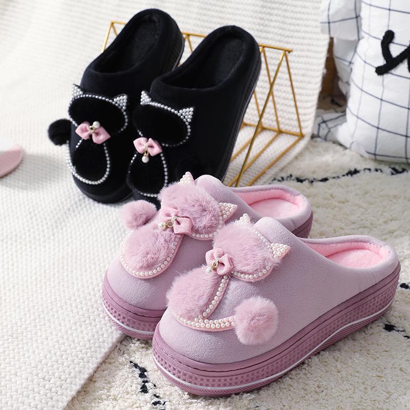 Women Cotton Slippers Cute Cat Slippers Ladies Platform Indoor Shoes for Women Winter Slippers Home Slippers Female Warm Shoes