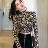 Women's Leopard/Zebra Print Turtleneck Slim Long Sleeve Crop Top