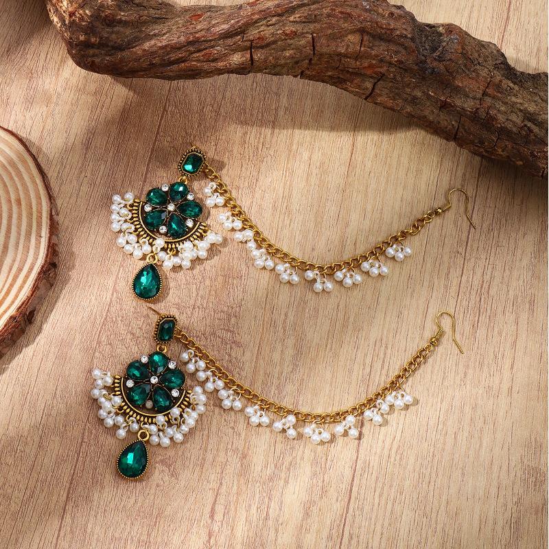Bohemian Ethnic Style Flower Earrings for Women , Vintage Court Titanium Alloy Ear Pins , Popular European American Tren