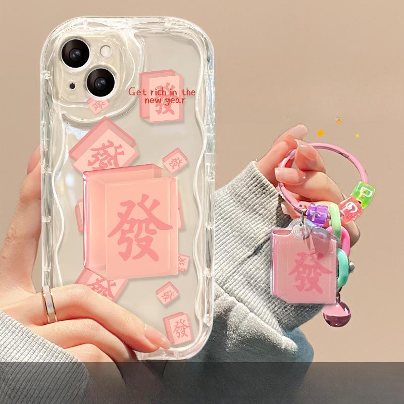 Applicable To Apple 13 Mobile Phone Case IPhone 14pro Transparent Anti-fall 11/12 Mini Creative Mahjong Hair Pendant for Women