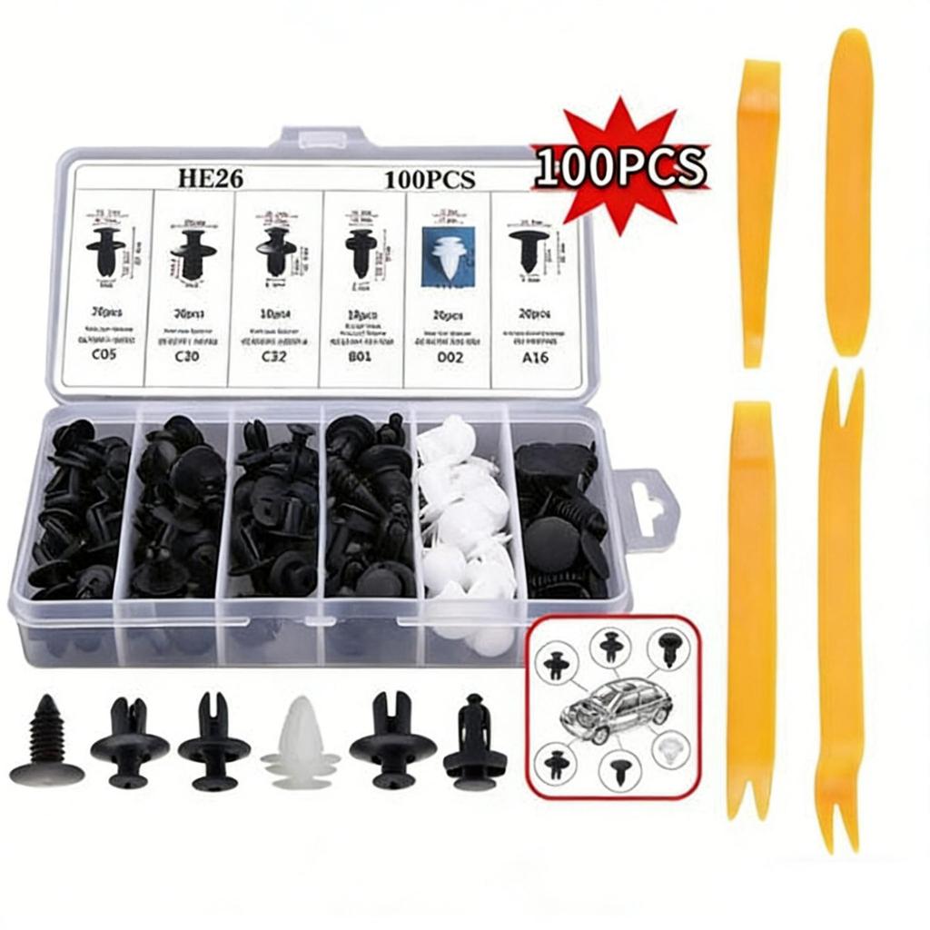 100-Pack Car Door & Fender Clips, Universal Fit for Interior & Trunk Panels