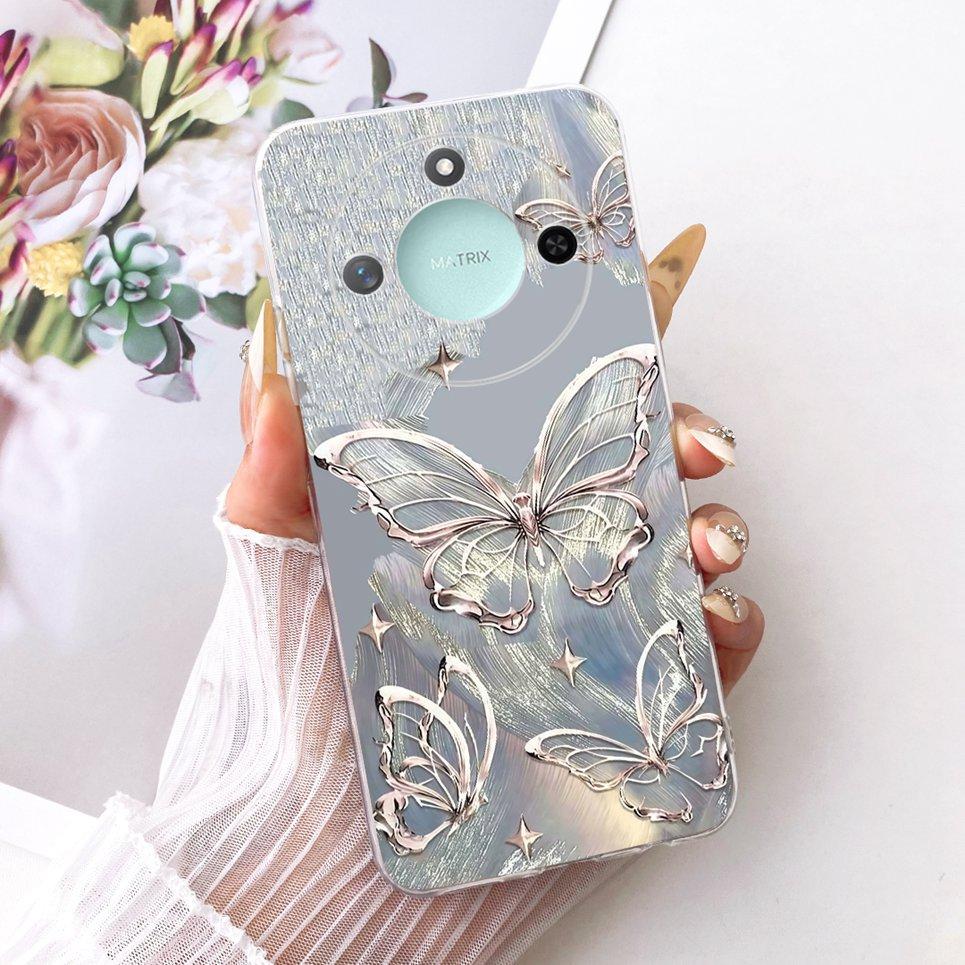 Luxury Flower Butterfly Bow Pattern Casing For Honor X9C Smart Back Cover Clear Soft Silicone Phone Case For Honor X60 5G