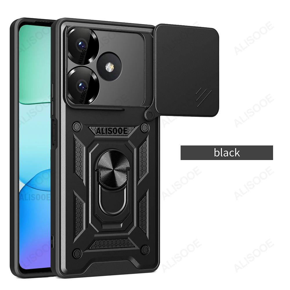 Slide Camera Funda для Redmi 13 4G Чехол Push Lens Ring Stand Защитный чехол для Xiaomi Redmi 13 4G Противоударный чехол