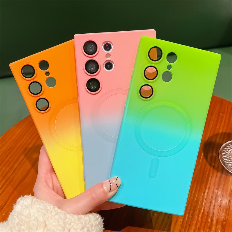 Luxury Gradient Soft Silicone Magnetic For Magsafe Case For Samsung Galaxy S23 Ultra S22 S21 Plus Note 20 10 Lens Film Cover
