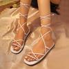 Sandals Women Summer New 2024 Beach Fashion Sexy Flat Casual Cross-Tie Open Toe Fairy Style Narrow Band Shoes Black Rome Sandals