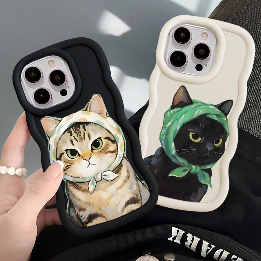 Мягкий чехол для телефона для iPhone 16 Pro Max 8 12 13 17 Air 14 15 Plus XR 11 Мультяшный кот